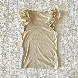 Gap Factory Ruffled Ribbed Scoop Neck Tank Top in Cream - Size Medium